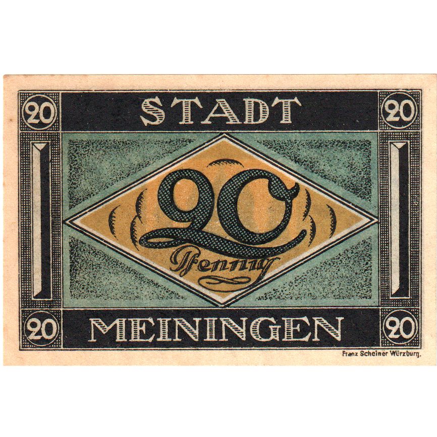 Allemagne, Meiningen Stadt, 20 Pfennig, valeur faciale 2, 1921, 1921-07-21