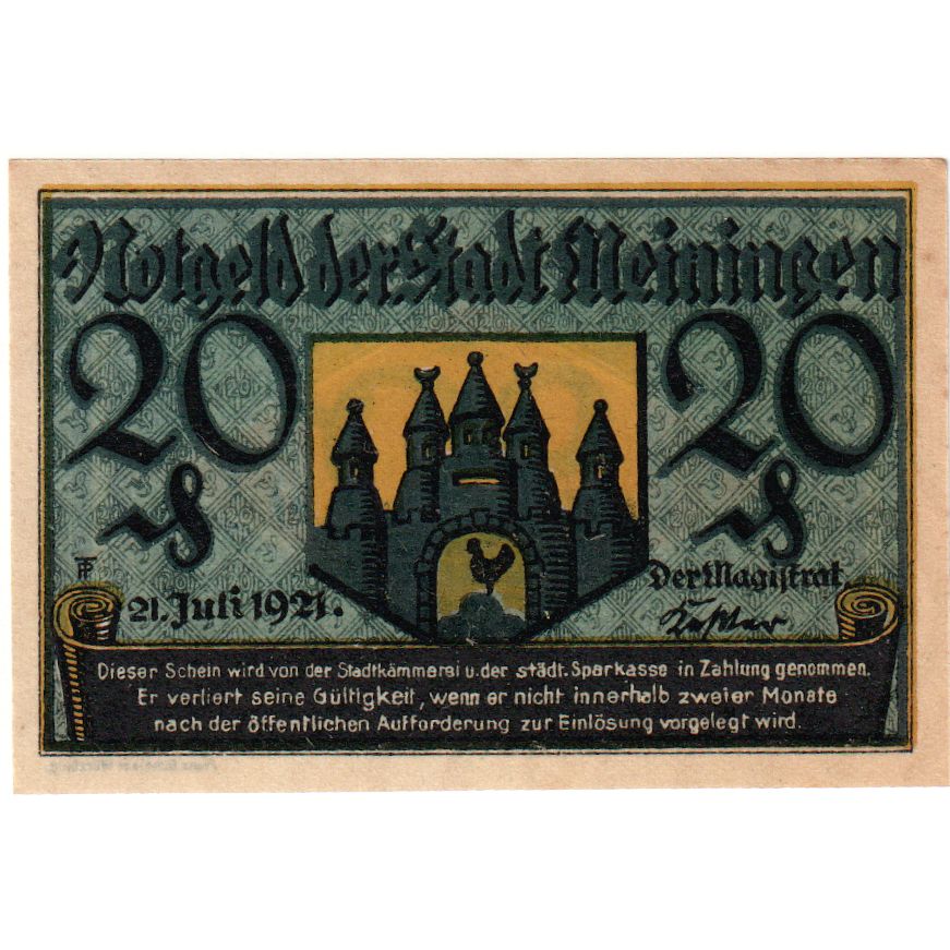 Duitsland, Meiningen Stadt, 20 Pfennig, valeur faciale 4, 1921, 1921-07-21