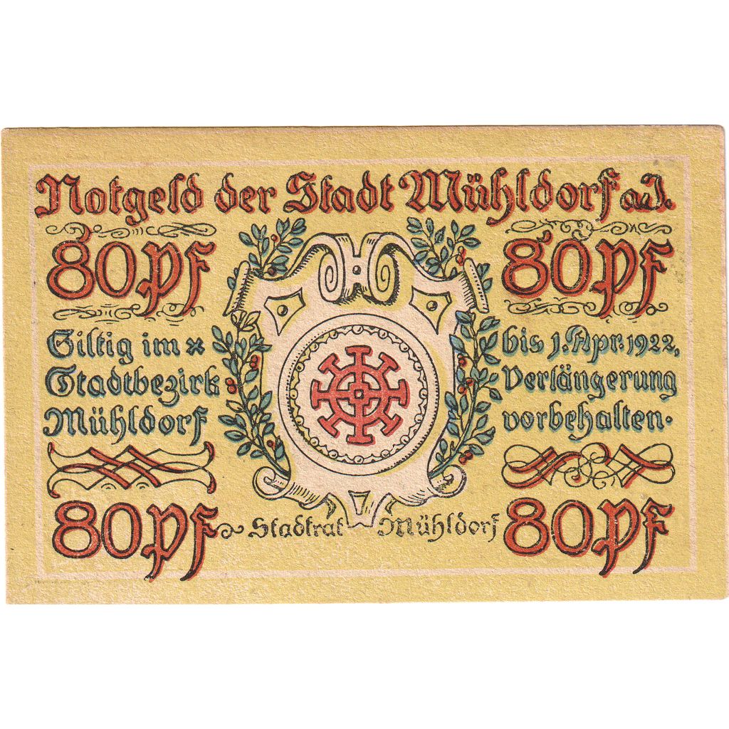 Deutschland, Mühldorf Stadt, 80 Pfennig, village 2, 1922, 1922-04-01, VZ+