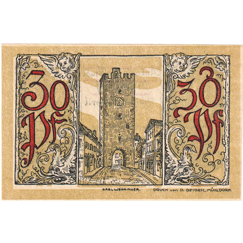 Deutschland, Mühldorf Stadt, 30 Pfennig, tour, 1922, 1922-04-01, VZ+