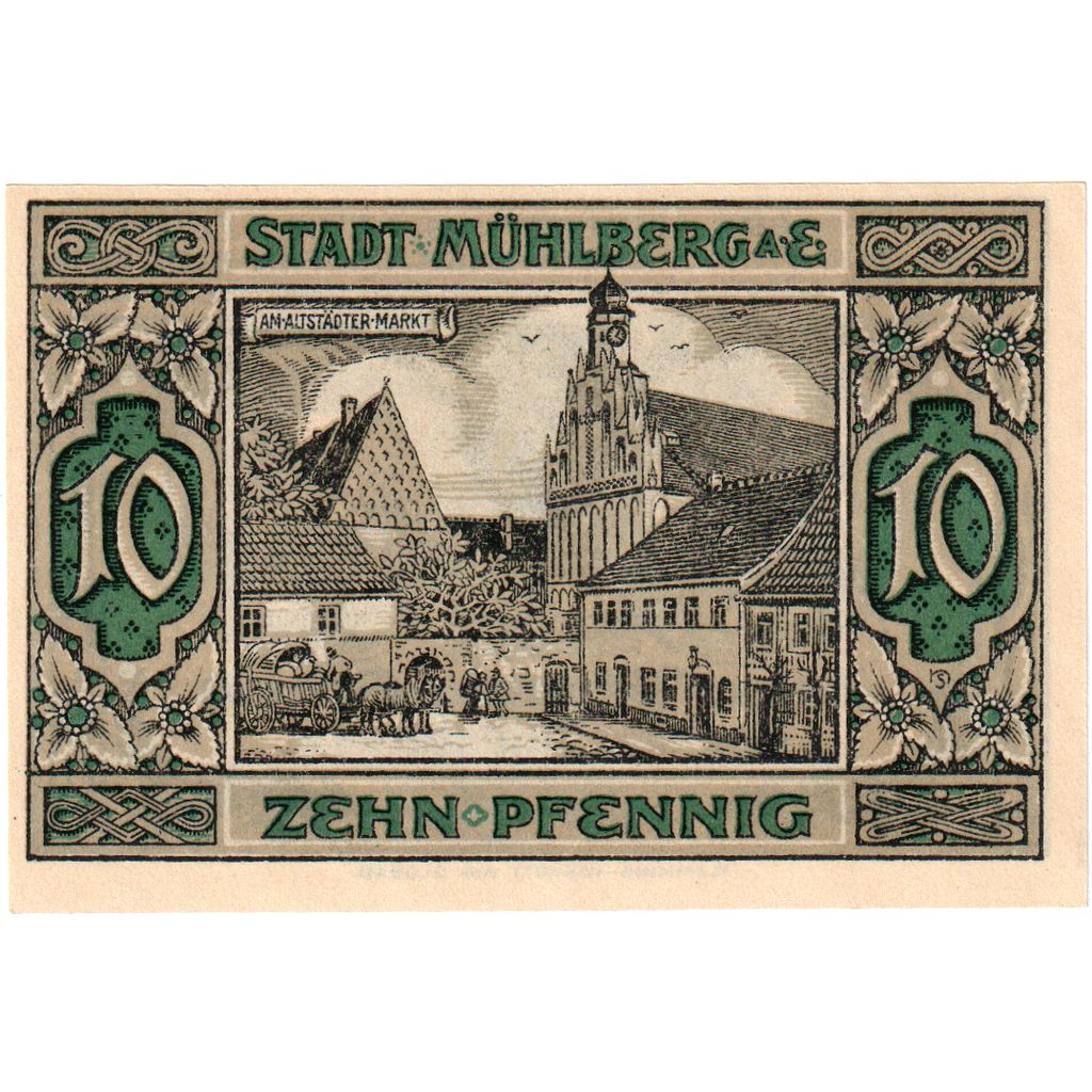 Niemcy, Mühlberg, 10 Pfennig, Place 2, 1921, 1921-07-01, UNC(65-70), Mehl:903.1