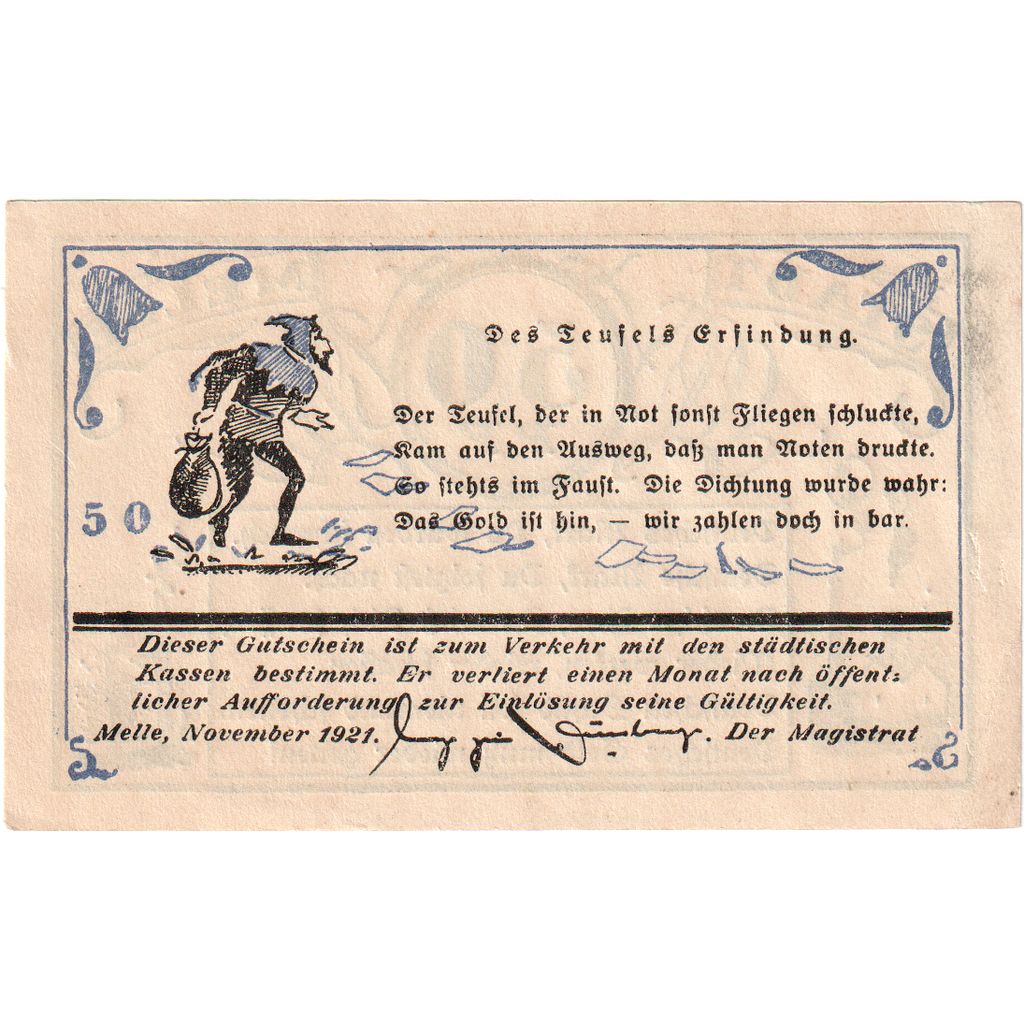 Deutschland, Melle, 50 Pfennig, personnage, 1921, VZ+, Mehl:879.1