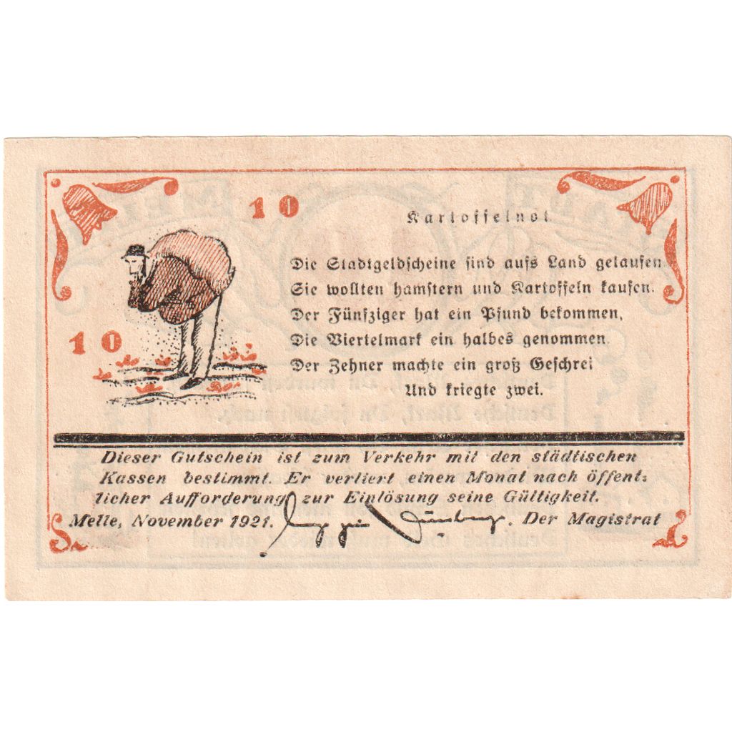Germania, Melle, 10 Pfennig, personnage 2, 1921, SPL, Mehl:879.1