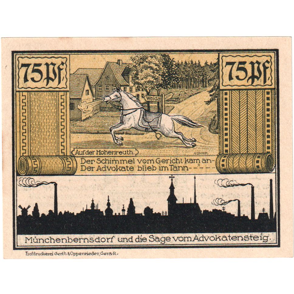 Deutschland, Munchenbernsdorf, 75 Pfennig, personnage, 1921, 1921-09-01, UNZ