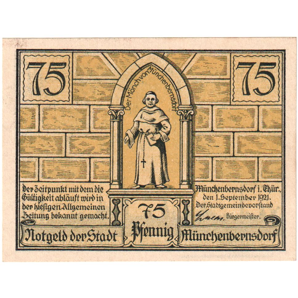 Deutschland, Munchenbernsdorf, 75 Pfennig, personnage, 1921, 1921-09-01, UNZ