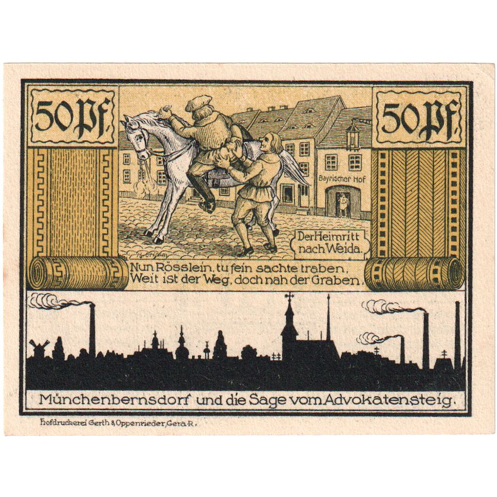 Niemcy, Munchenbernsdorf, 50 Pfennig, cavalier, 1921, 1921-09-01, UNC(65-70)