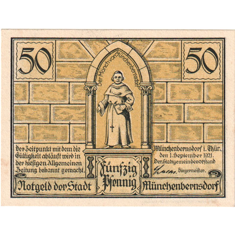 Niemcy, Munchenbernsdorf, 50 Pfennig, cavalier, 1921, 1921-09-01, UNC(65-70)