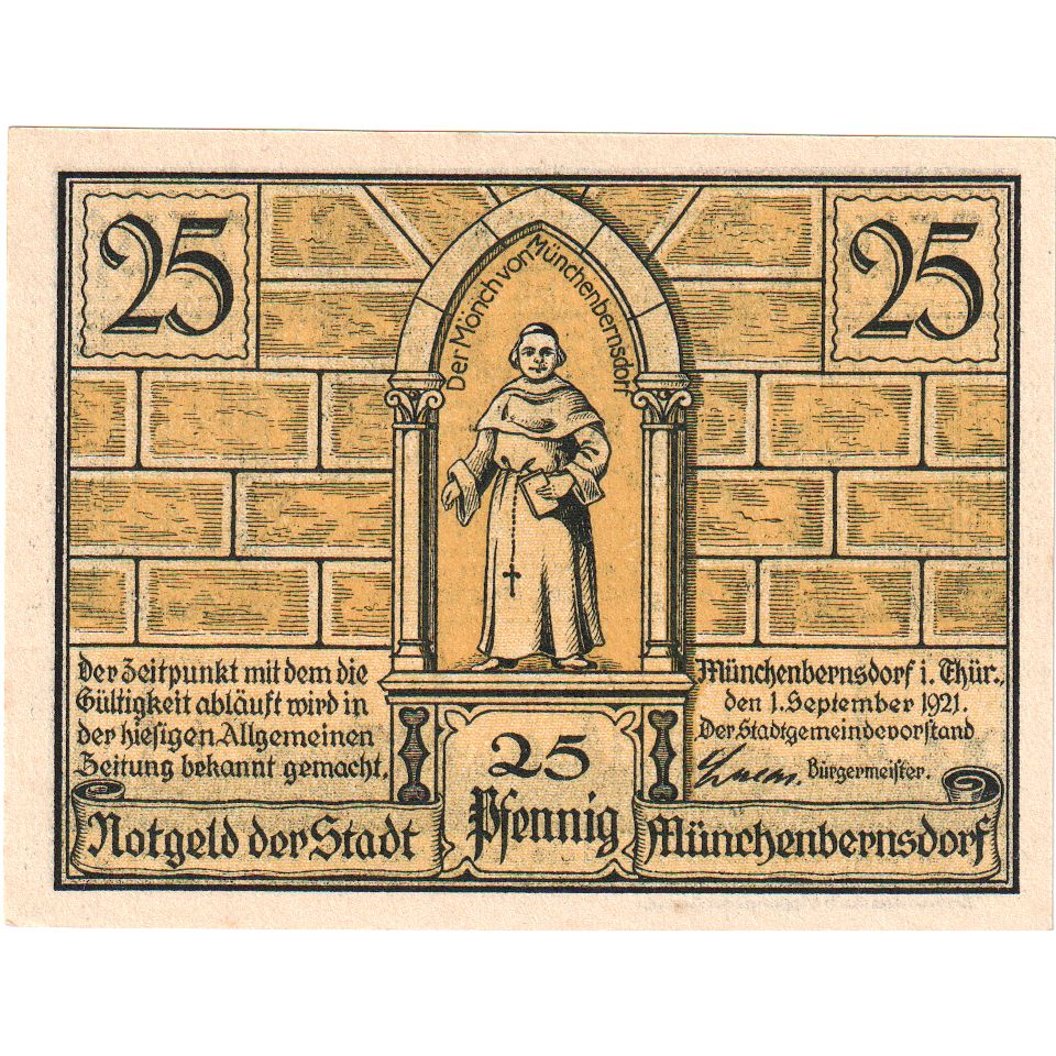 Deutschland, Munchenbernsdorf, 25 Pfennig, personnage, 1921, 1921-09-01, UNZ