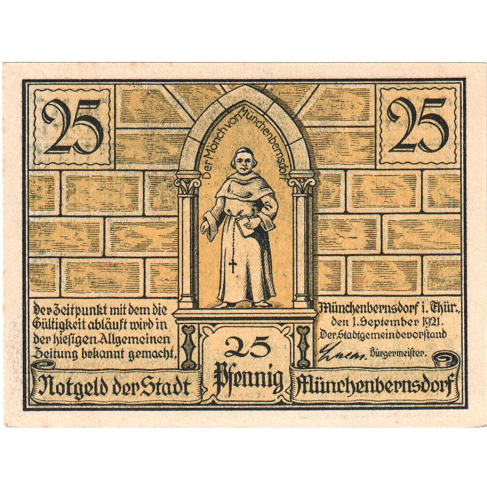 Deutschland, Munchenbernsdorf, 25 Pfennig, personnage 1, 1921, 1921-09-01, UNZ