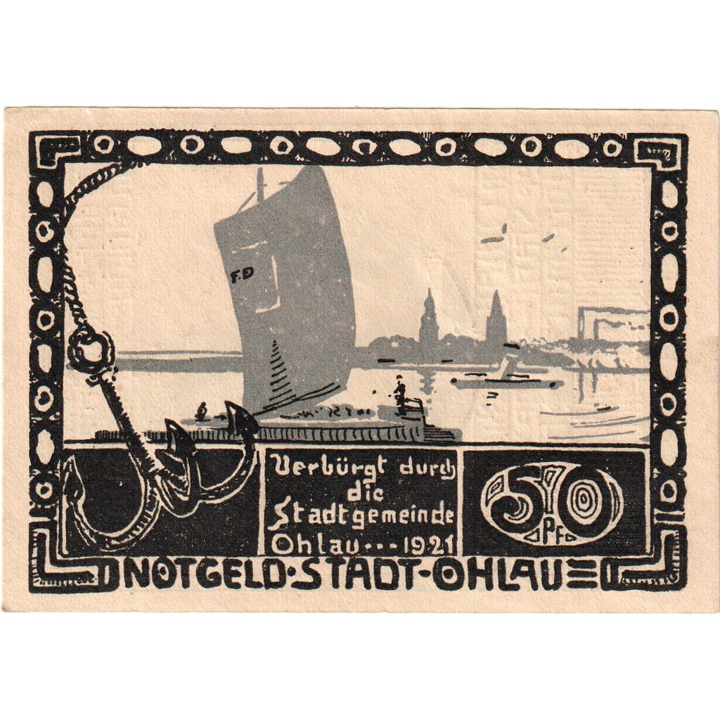 Deutschland, Ohlau Stadt, 50 Pfennig, bateau 1, 1921, VZ+, Mehl:1011.1