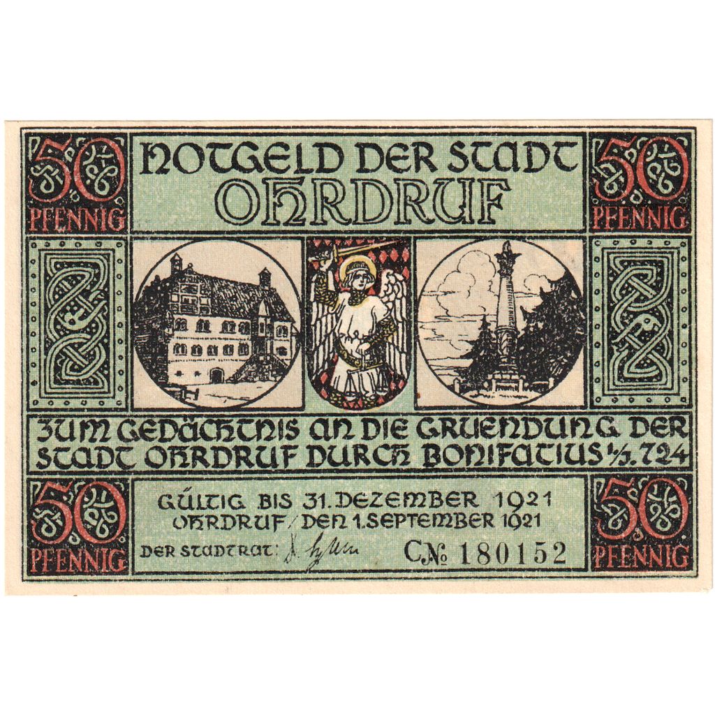 Deutschland, Ohrdruf, 50 Pfennig, personnage, 1921, 1921-12-31, VZ+, Mehl:1012.4