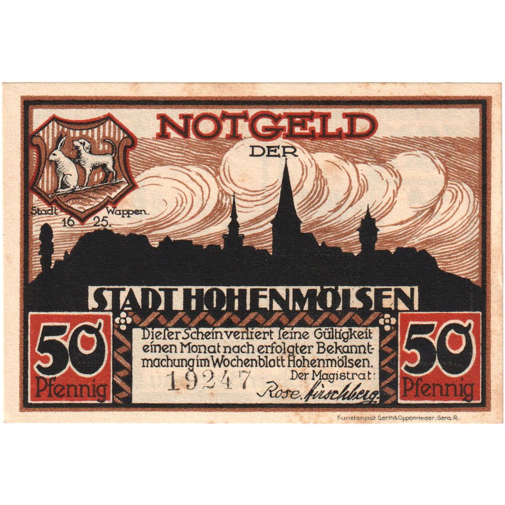 Niemcy, Hohenmölsen, 50 Pfennig, personnage, O.D, UNC(65-70), Mehl:621.2