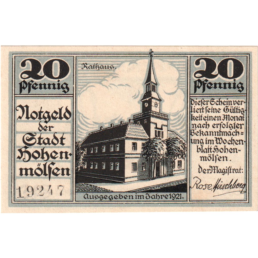 Niemcy, Hohenmölsen Stadt, 20 Pfennig, Animaux, 1921, UNC(60-62), Mehl:621.1