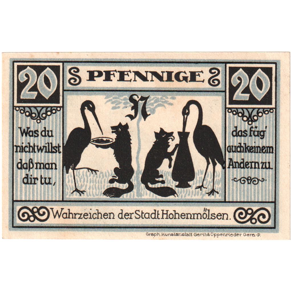 Niemcy, Hohenmölsen Stadt, 20 Pfennig, Animaux, 1921, UNC(60-62), Mehl:621.1