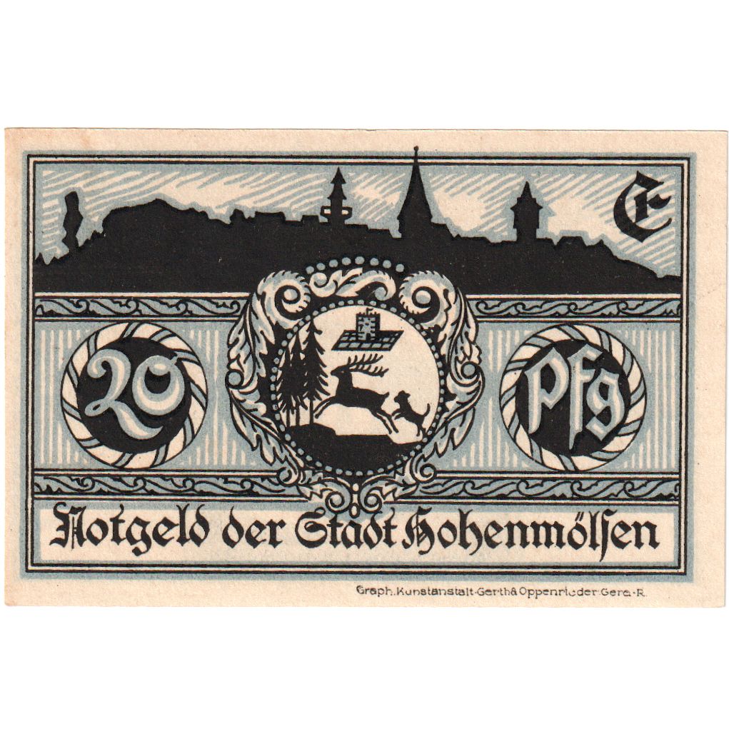 Germania, Hohenmölsen Stadt, 20 Pfennig, Ecusson, 1921, SPL, Mehl:621.1