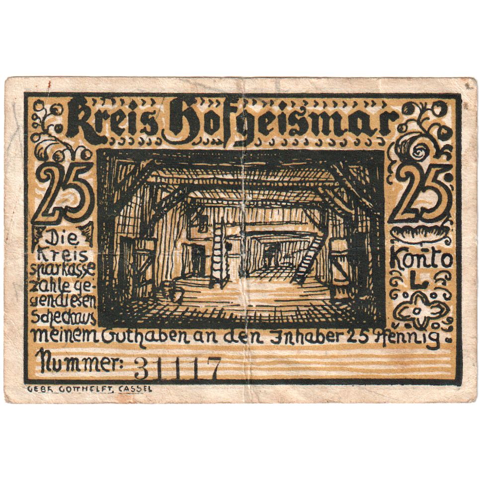 Deutschland, Hofgeismar, 25 Pfennig, Maison, O.D, UNZ, Mehl:619.3