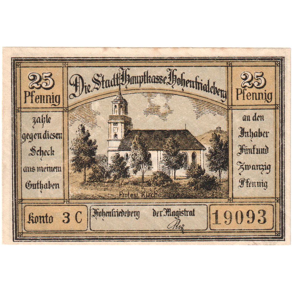 Germania, Hohenfriedeberg, 25 Pfennig, village, O.D, FDS, Mehl:620.1