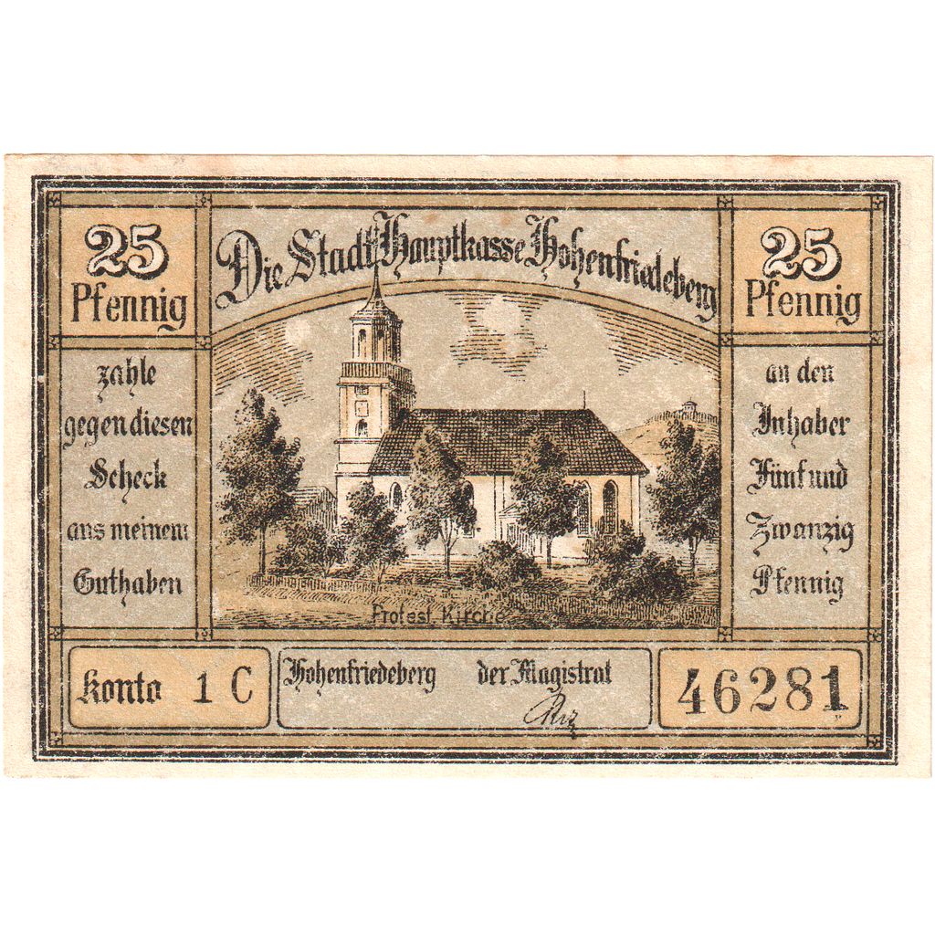 Deutschland, Hohenfriedeberg, 25 Pfennig, paysage, O.D, UNZ, Mehl:620.1