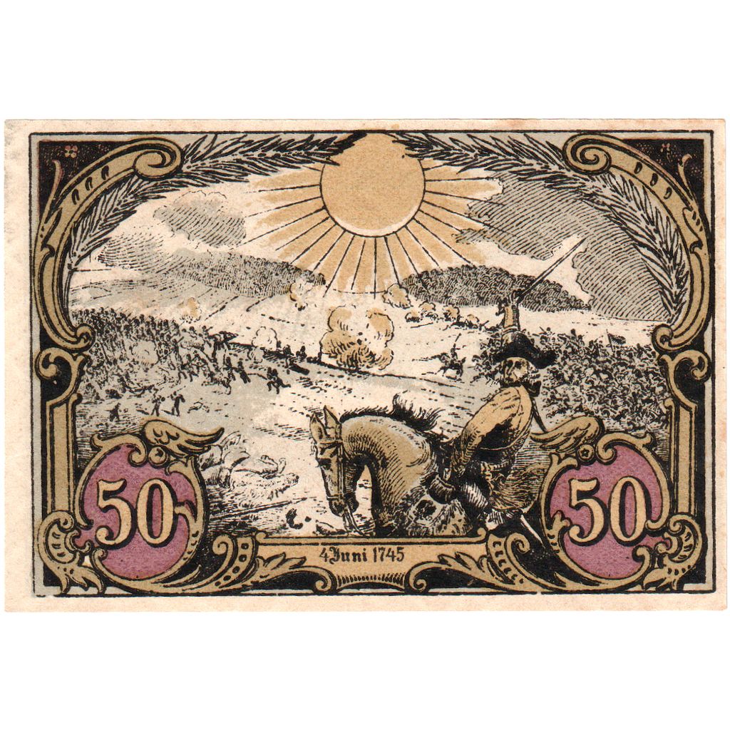 Niemcy, Hohenfriedeberg, 50 Pfennig, chevalier, O.D, UNC(63), Mehl:620.1