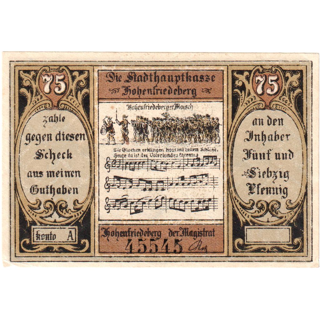 Germania, Hohenfriedeberg, 75 Pfennig, Monument, O.D, SPL, Mehl:620.1