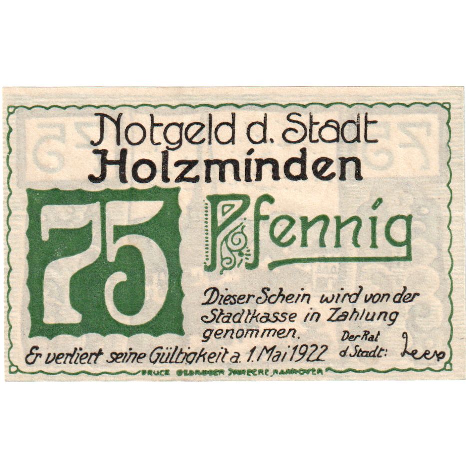 Deutschland, Holzminden, 75 Pfennig, village, 1922, 1922-05-01, UNZ-, Mehl:625.1