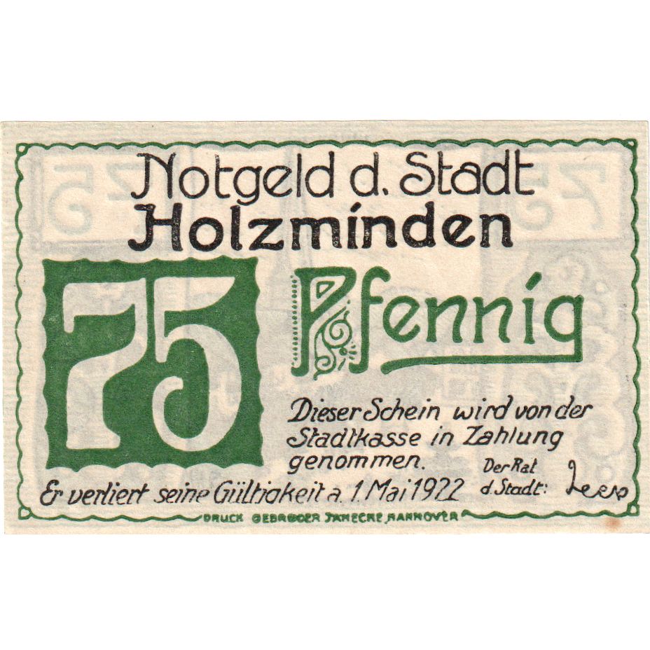 Deutschland, Holzminden, 75 Pfennig, village 1, 1922, 1922-05-01, UNZ-