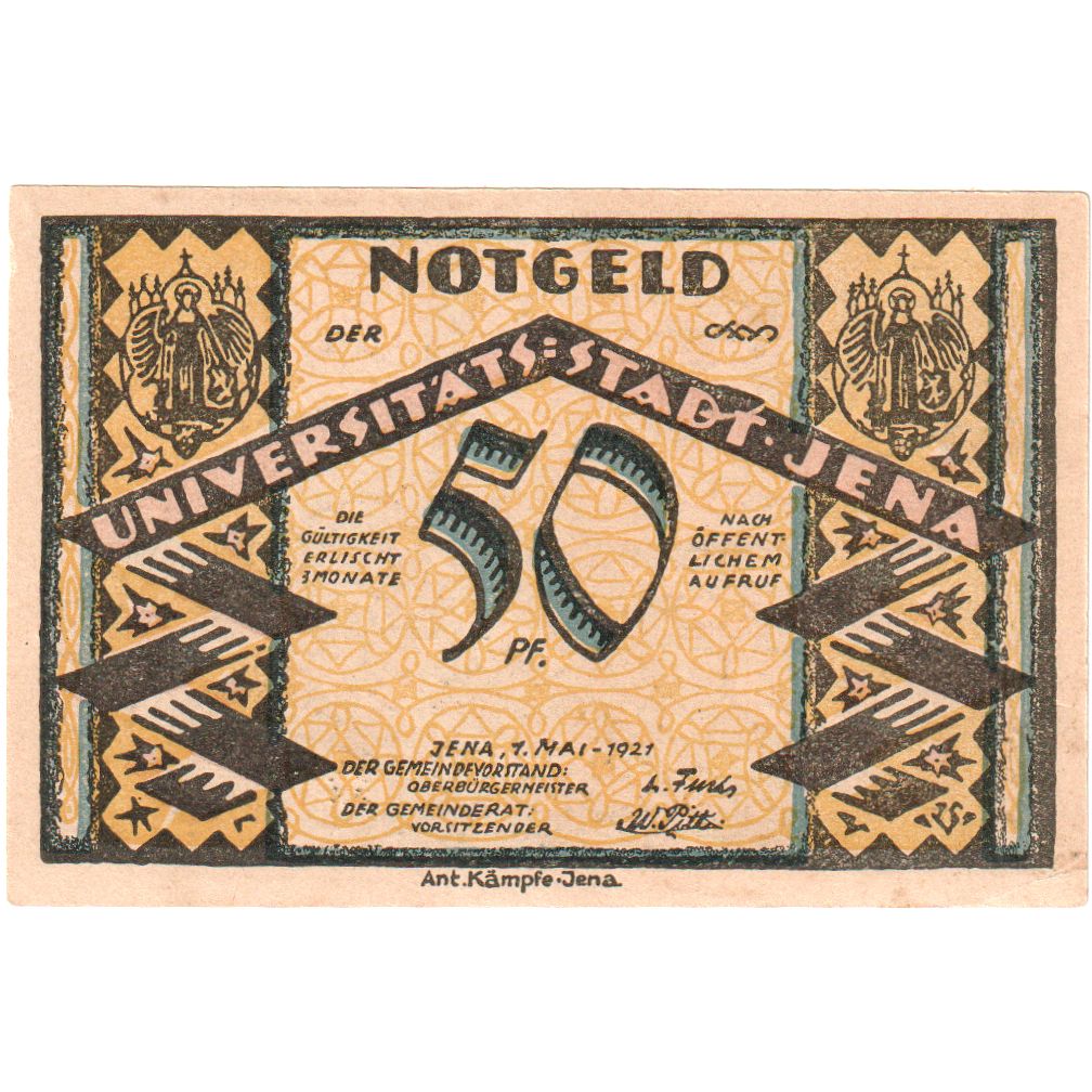 Banconote, Germania, Jena Stadt, 50 Pfennig, village, 1921, 1921-05-01, FDS