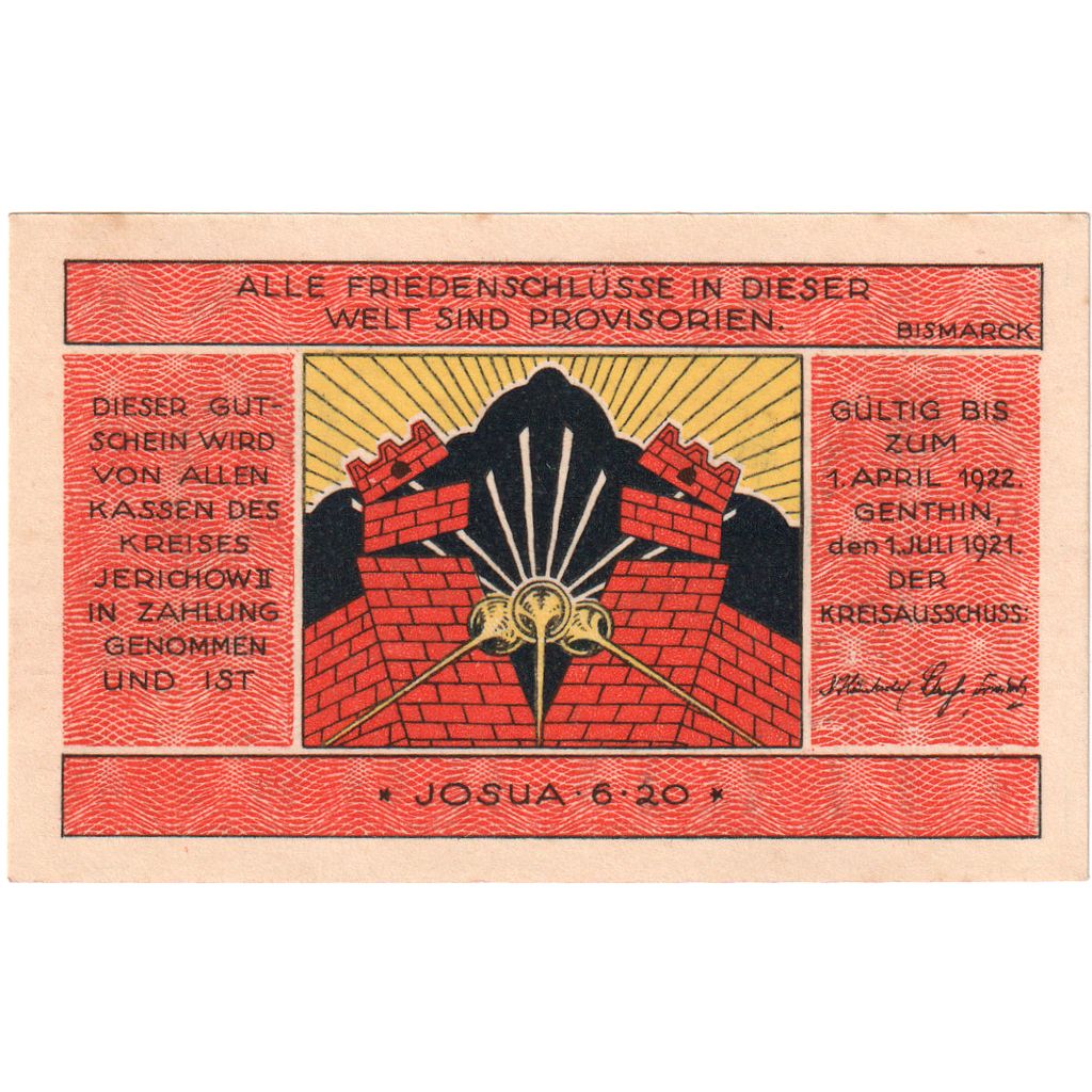 Niemcy, Jerichow, 50 Pfennig, paysage, 1921, 1921-07-01, UNC(65-70), Mehl:658.2