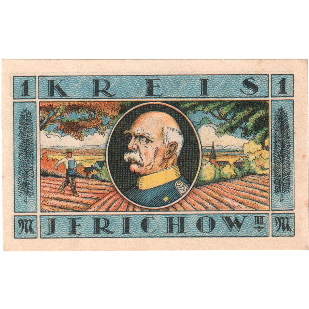 Niemcy, Jerichow, 1 Mark, portrait 1, 1921, 1921-07-01, UNC(60-62), Mehl:658.2