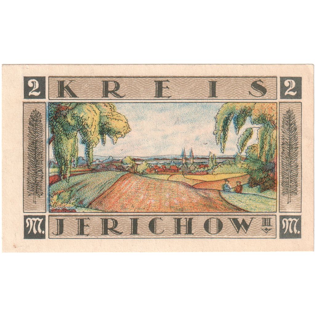 Niemcy, Jerichow, 2 Mark, paysage, 1921, 1921-07-01, UNC(65-70), Mehl:658.2