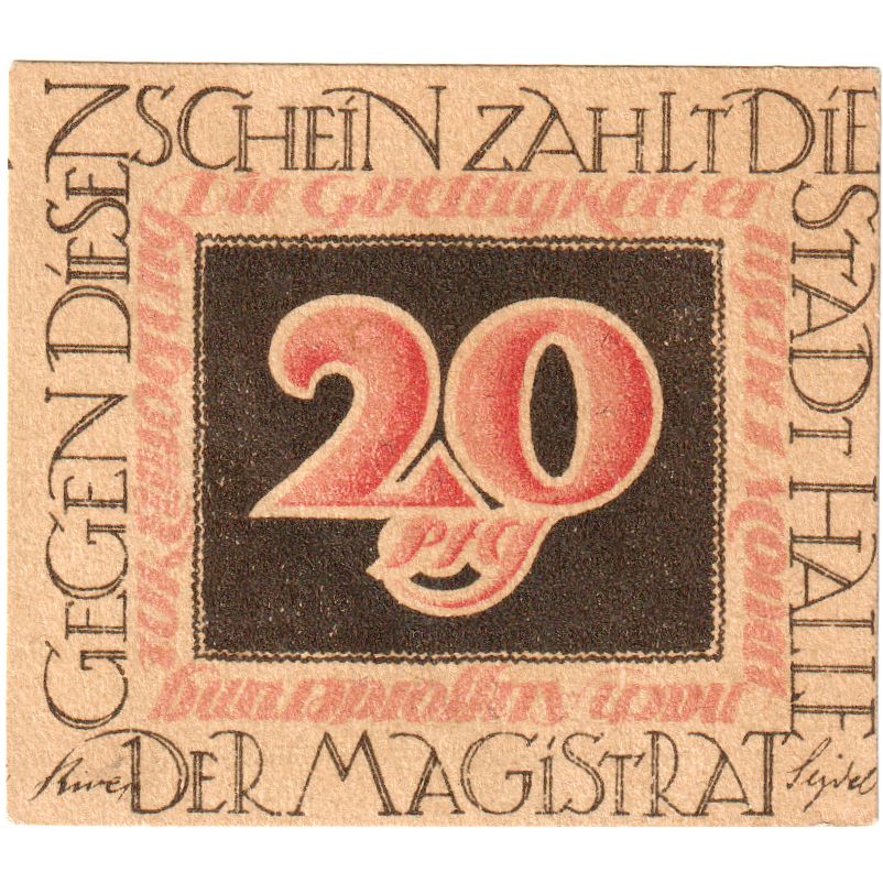 Germania, Halle a.d. Saale, 20 Pfennig, personnage, O.D, SPL, Mehl:509.1a