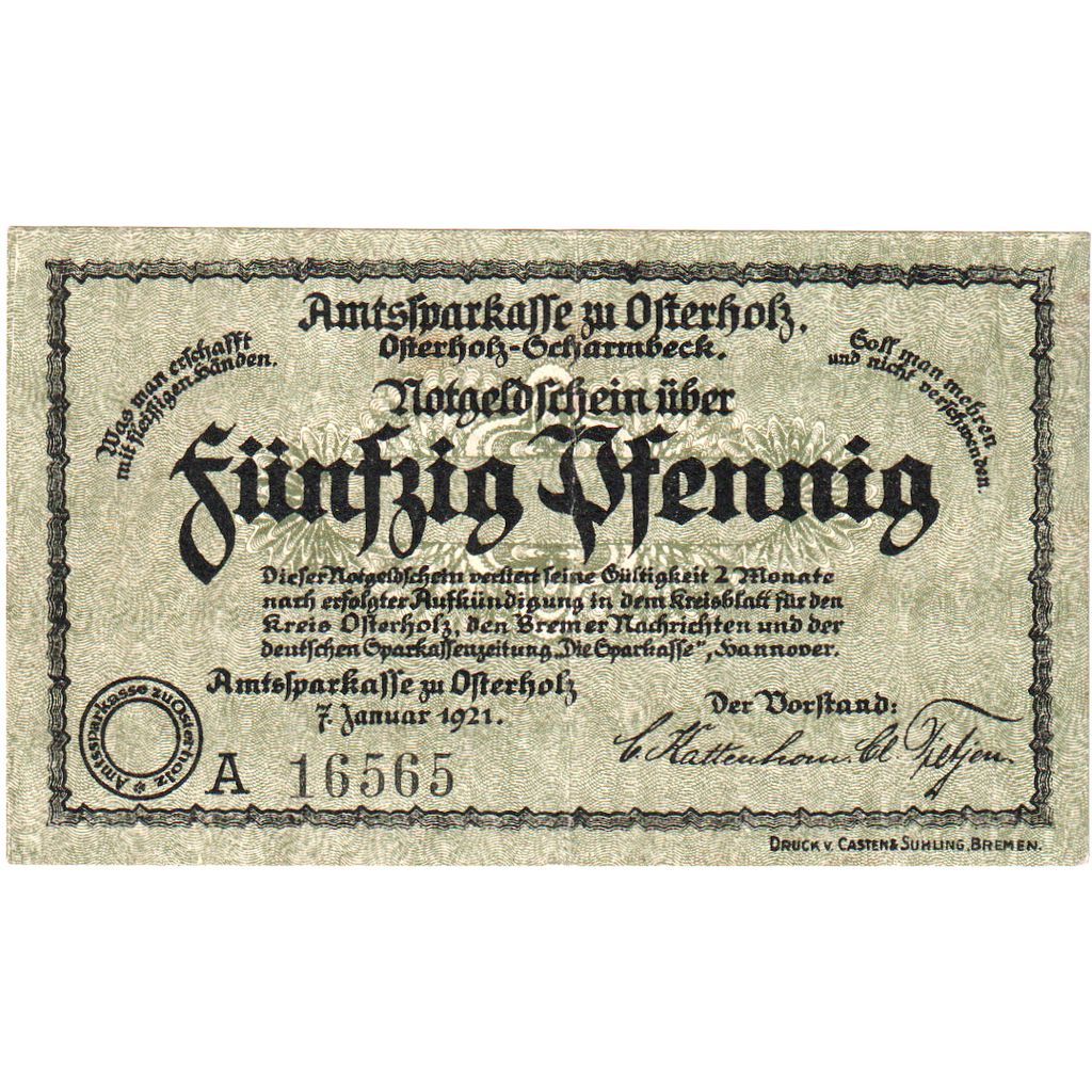 Niemcy, Osterholz Amtssparkasse, 50 Pfennig, Palais de Justice, 1921