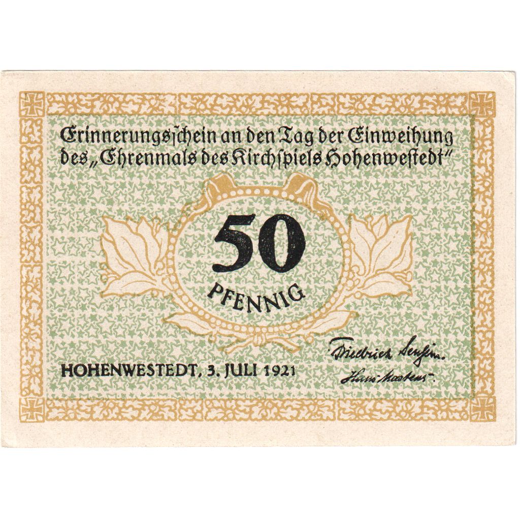 Deutschland, Hohenwestedt, 50 Pfennig, personnage, 1921, 1921-07-03, VZ+