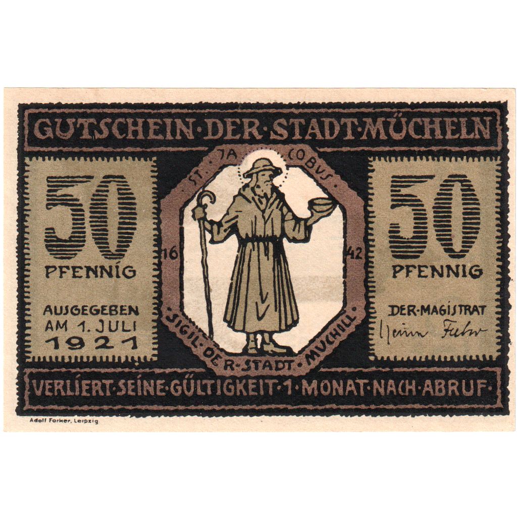 Germania, Mücheln, 50 Pfennig, personnage, 1921, 1921-07-01, SPL, Mehl:902.1