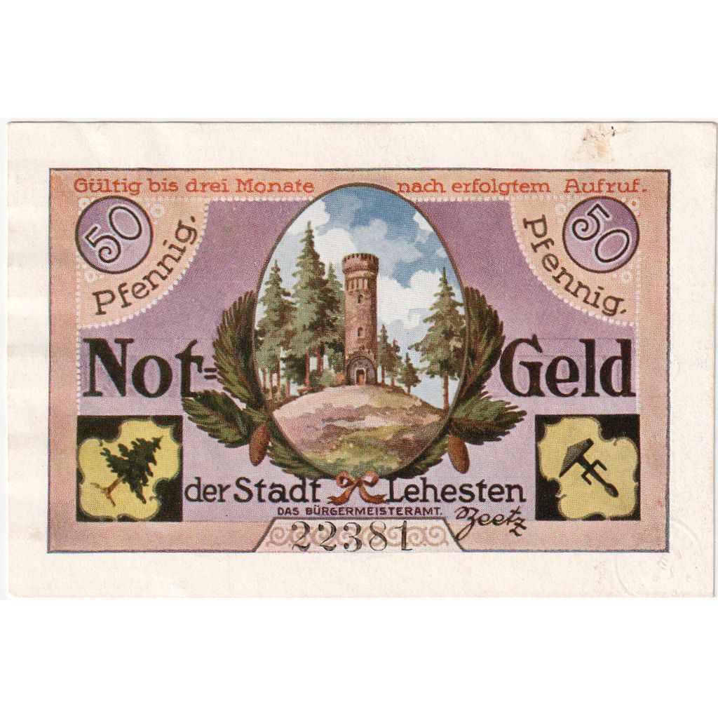 Deutschland, Lehesten Stadt, 50 Pfennig, Texte, 1921, VZ+, Mehl:783.1