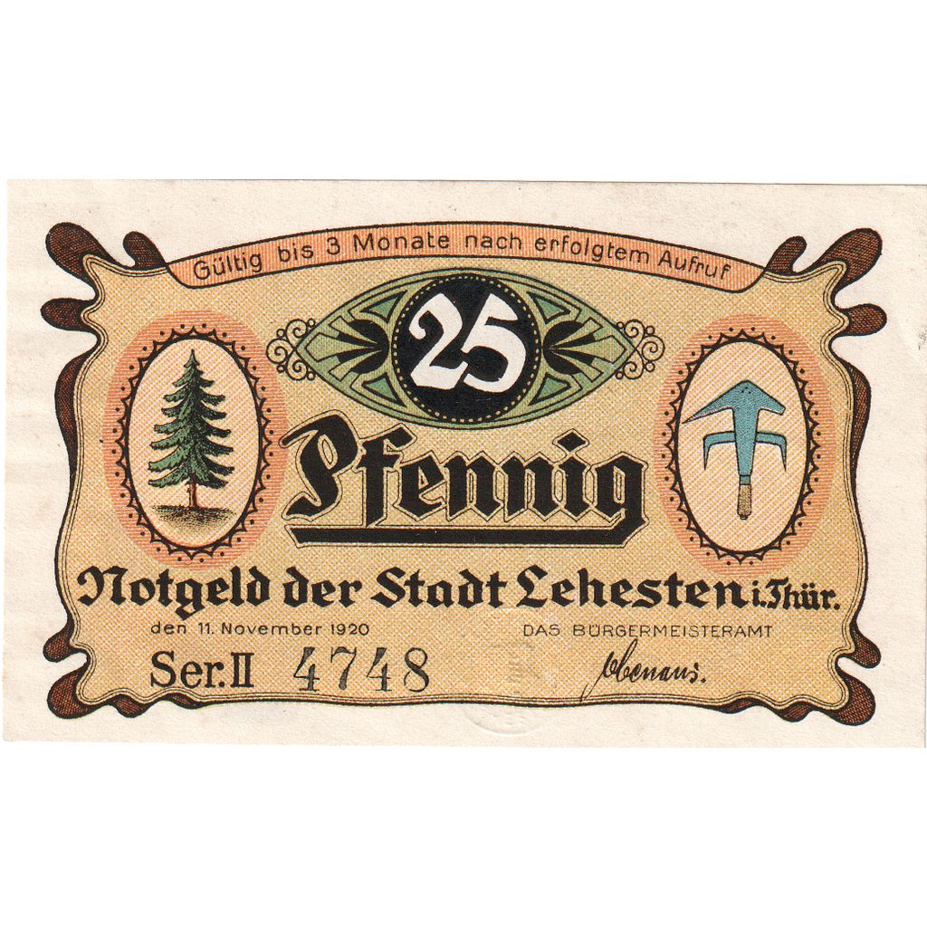 Niemcy, Lehesten Stadt, 25 Pfennig, texte 1, 1921, UNC(60-62), Mehl:783.1