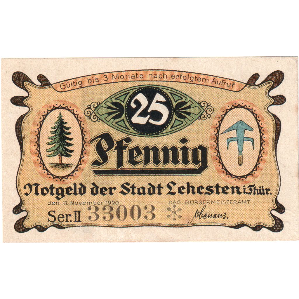 Deutschland, Lehesten Stadt, 25 Pfennig, Texte 2, 1921, VZ+, Mehl:783.1