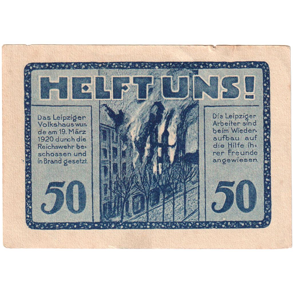 Deutschland, Leipzig Stadt, 50 Pfennig, Batiment, 1922, 1922-06-30, UNZ-