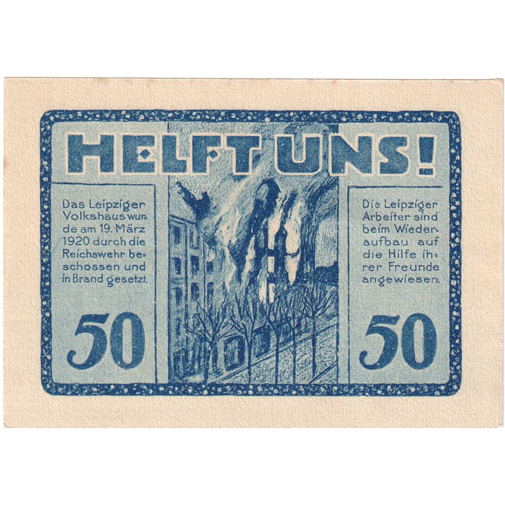 Deutschland, Leipzig Stadt, 50 Pfennig, batiment 1, 1922, 1922-06-30, UNZ-