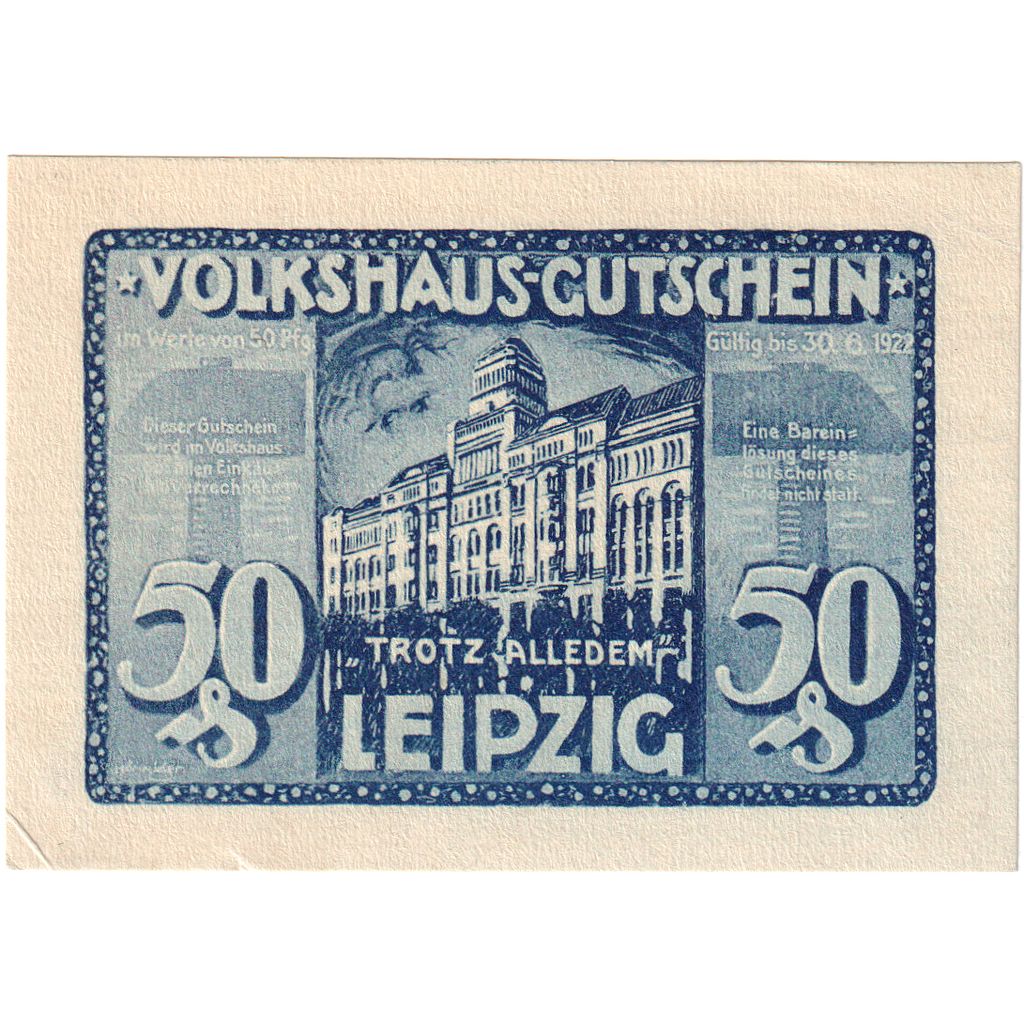 Deutschland, Leipzig Stadt, 50 Pfennig, batiment 2, 1922, 1922-06-30, UNZ-