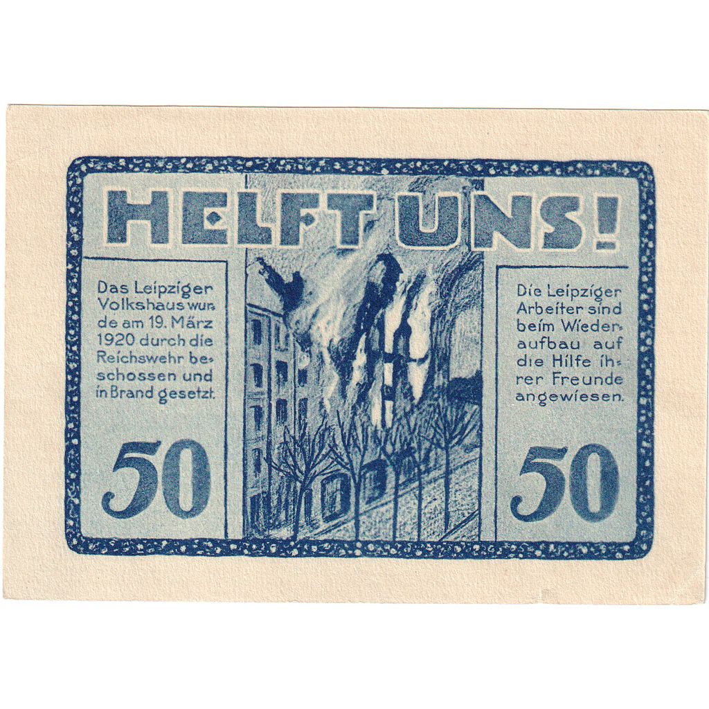 Deutschland, Leipzig Stadt, 50 Pfennig, batiment 2, 1922, 1922-06-30, UNZ-