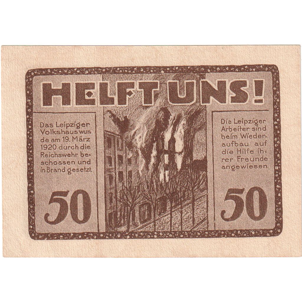 Deutschland, Leipzig Stadt, 50 Pfennig, batiment 3, 1922, 1922-06-30, UNZ-