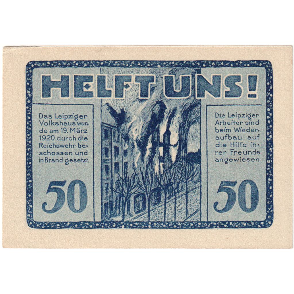 Germania, Leipzig Stadt, 50 Pfennig, Batiment 4, 1922, 1922-06-30, SPL+