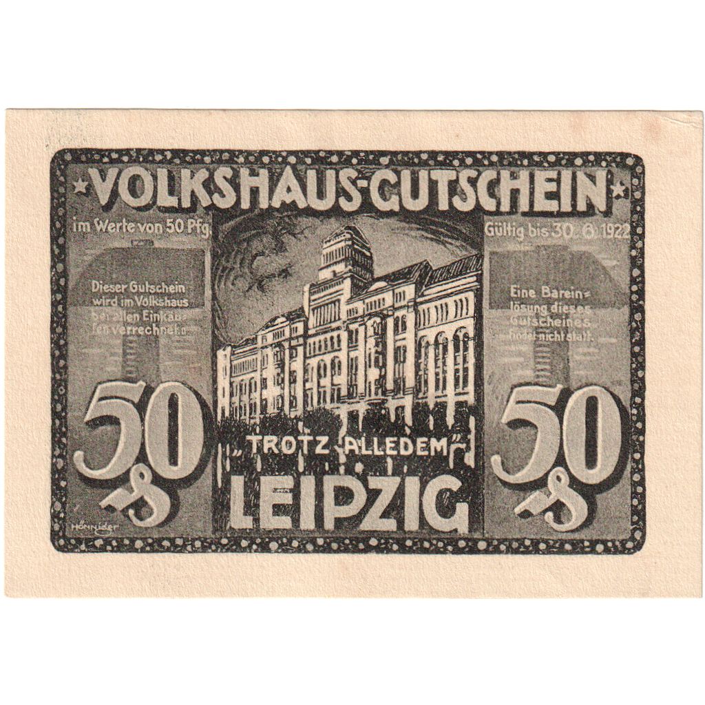 Deutschland, Leipzig Stadt, 50 Pfennig, Batiment 5, 1922, 1922-06-30, UNZ-