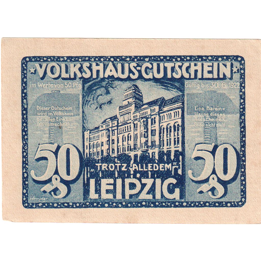Deutschland, Leipzig Stadt, 50 Pfennig, Batiment 6, 1922, 1922-06-30, UNZ-
