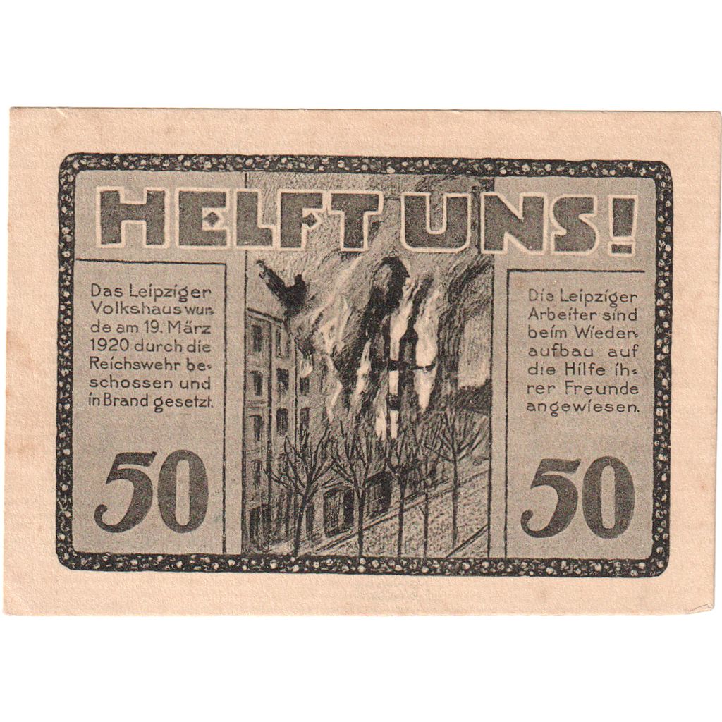 Deutschland, Leipzig Stadt, 50 Pfennig, Batiment 6, 1922, 1922-06-30, UNZ-