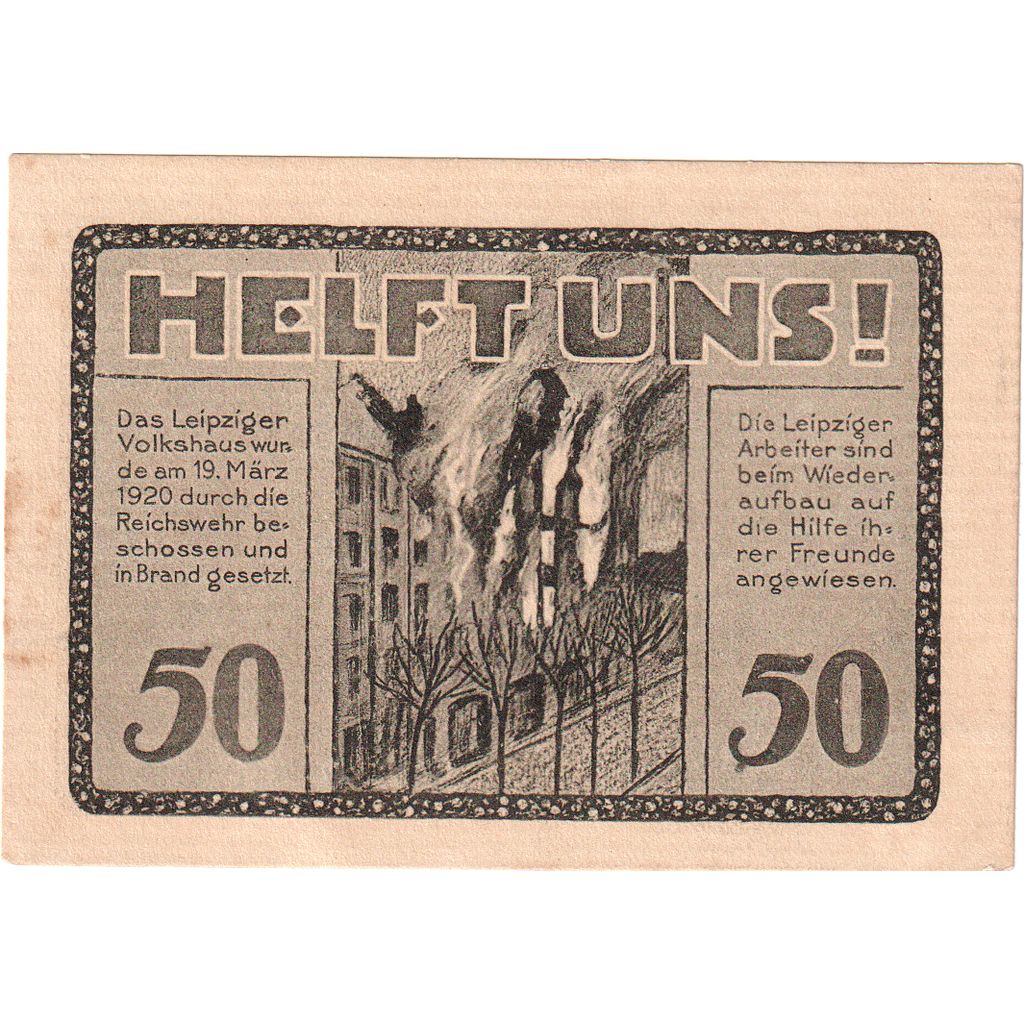 Niemcy, Leipzig Stadt, 50 Pfennig, batiment 7, 1922, 1922-06-30, UNC(64)