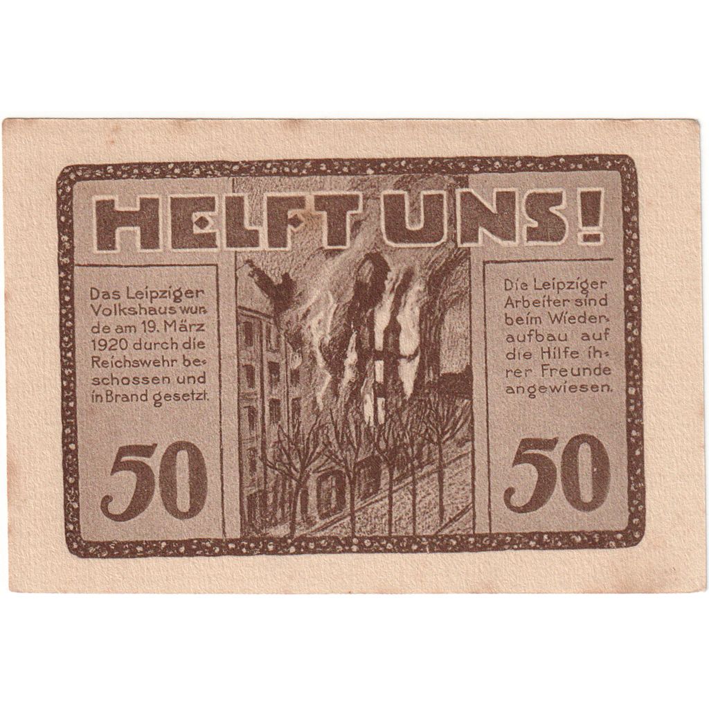 Deutschland, Leipzig Stadt, 50 Pfennig, Batiment 8, 1922, 1922-06-30, UNZ-