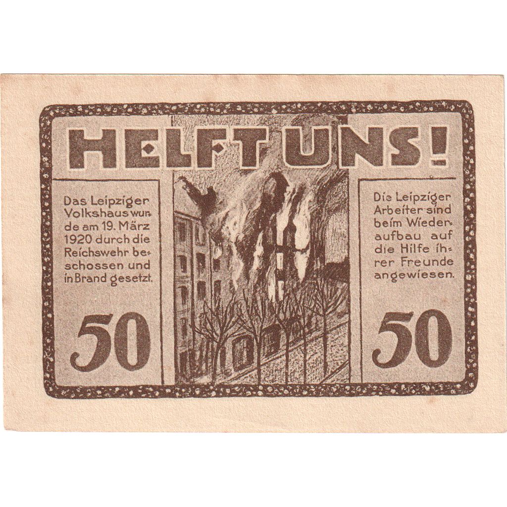 Germania, Leipzig Stadt, 50 Pfennig, Batiment 9, 1922, 1922-06-30, SPL+