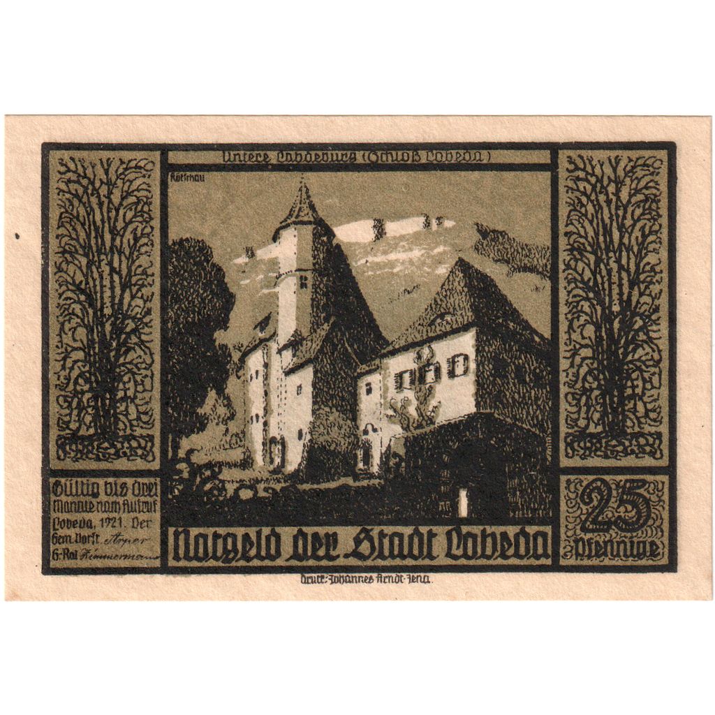 Niemcy, Lobeda Stadt, 25 Pfennig, paysage, 1921, UNC(60-62), Mehl:808.1